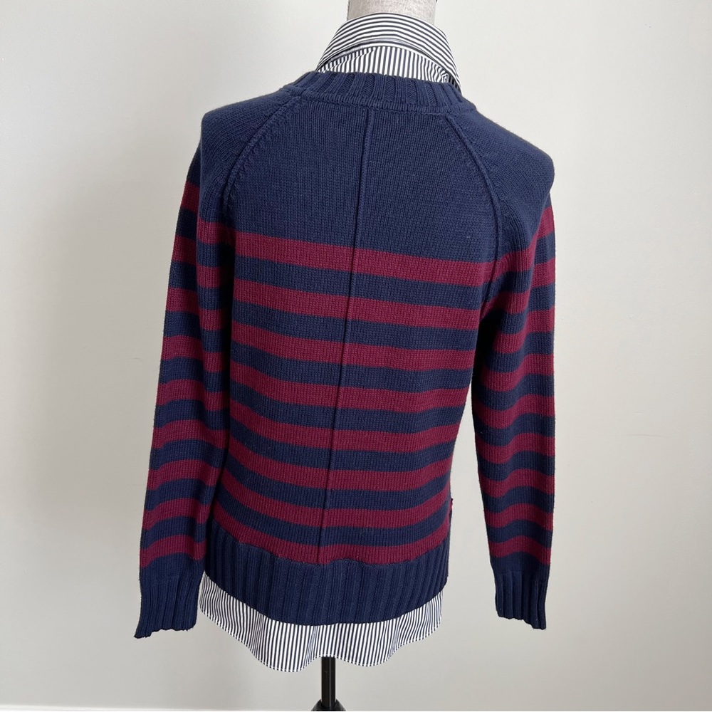Lauren Ralph Lauren Bullion Crest Faux Layered Sweater Navy Red Stripe Medium - Picture 8 of 17